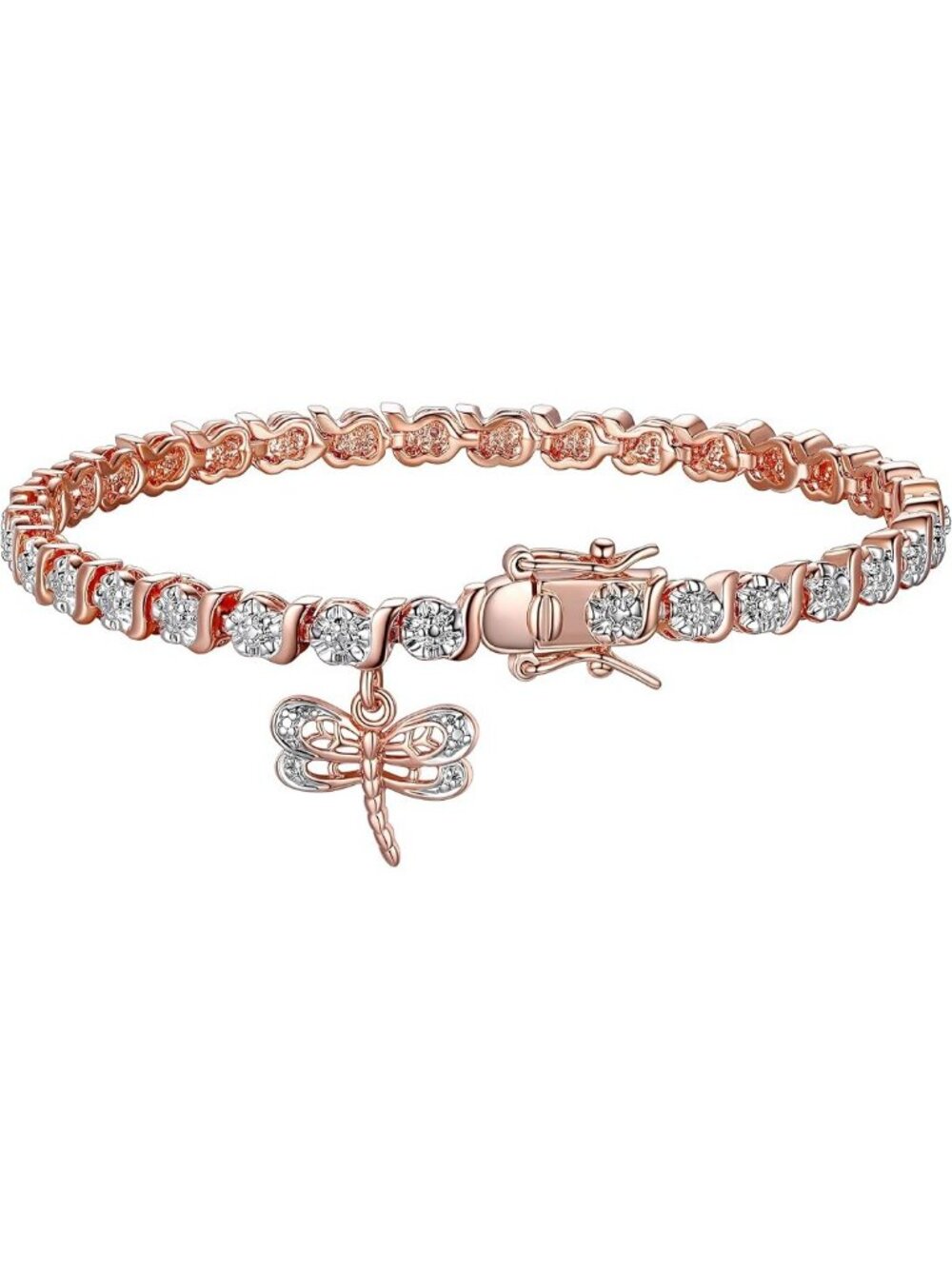 Dragonfly Rose Gold, Plated Diamond Accent Tennis Bracelet  S-Link Chain